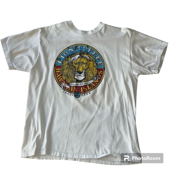 Vintage Other - Vintage 90s Single Stitch Hawaii Lion Coffee White Graphic Tee 100% Cotton L